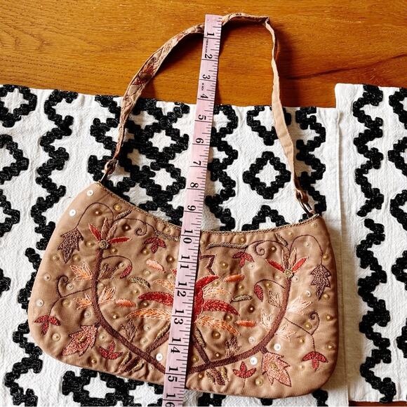 Y2k Express Fashion Embroidered Tan Shoulder Bag boho mini purse - Picture 7 of 10